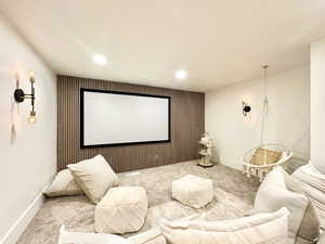 View of carpeted home theater room