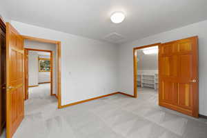 Unfurnished room featuring light colored carpet