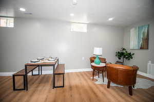 Home office featuring plenty of natural light and light wood-type flooring