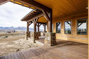 Wooden terrace with a mountain view