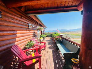 Wooden deck with a mountain view