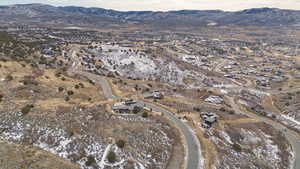 Aerial view at dusk with a mountain view