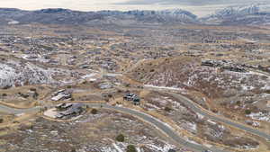 Drone / aerial view featuring a mountain view