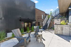 View of patio with french doors