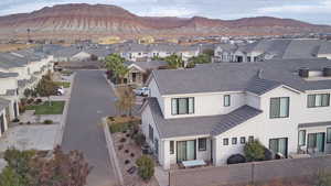 Drone / aerial view featuring a mountain view