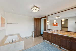 Bathroom with vanity and a tub