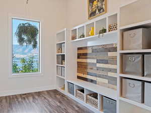 Mudroom with wood-type flooring