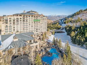 Drone / aerial view featuring a mountain view