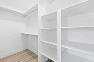 Walk in closet featuring wood-type flooring