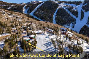 Snowy aerial view featuring a mountain view