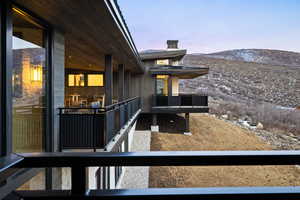 Exterior space featuring a mountain view