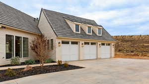 Exterior space featuring a garage