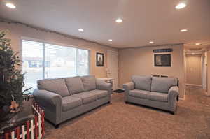 Living room featuring carpet floors