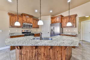 Kitchen island with room for several bar stools