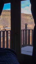 Interior view  from primary bedroom featuring a mountain view