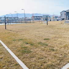 Volleyball nets featuring a mountain view