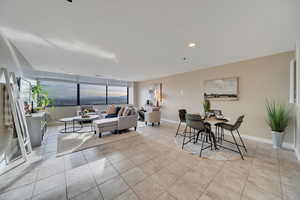 View of tiled living room