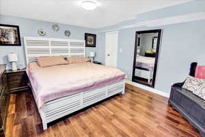 Bedroom with wood-type flooring