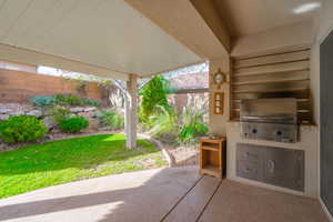 View of patio with built-in BBQ (grilling area)