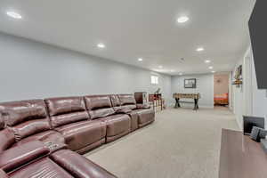 View of carpeted home theater room