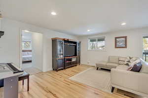 Living room featuring plenty of natural light and wood-type flooring