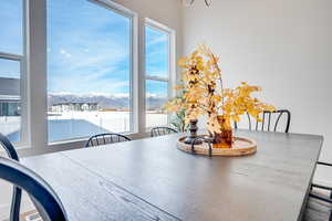 Dining space with a mountain view