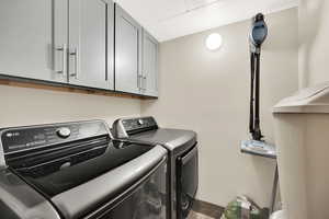 Large laundry room featuring plenty of storage space.