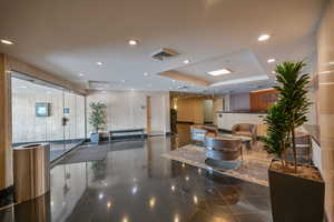 View of welcoming community lobby in the South building.