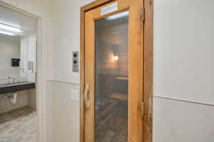 View of sauna / steam room entry.