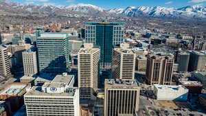 City view featuring a mountain view, exterior of buildings.