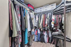 Walk in closet featuring carpet floors