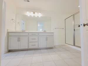 En-suite bathroom with walk in shower and 2 sinks for Main Bedroom