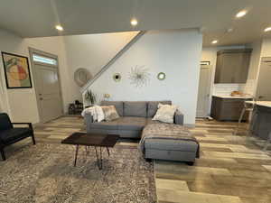 Living room featuring light hardwood / wood-style flooring