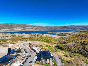 Aerial view with a water and mountain view