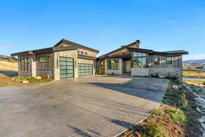 Contemporary house featuring a garage