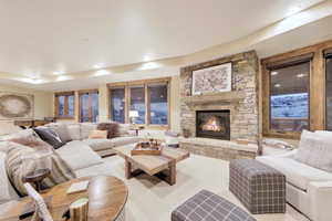 Living room featuring a fireplace