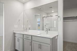 Bathroom with vanity and walk in shower