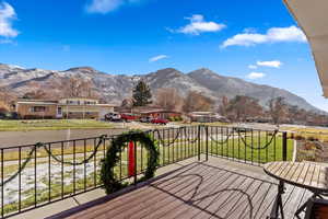 Wooden deck with a mountain view