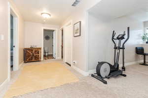 Workout area with carpet flooring