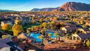 Bird's eye view with a mountain view