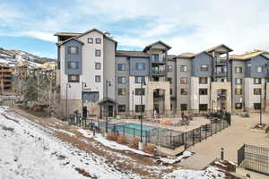 View of snow covered pool