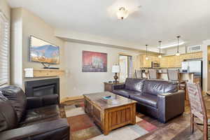 Living room featuring dark hardwood / wood-style floors