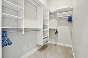 Spacious closet featuring carpet flooring