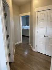 Hallway featuring dark hardwood / wood-style flooring