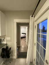 Bathroom with tile patterned flooring