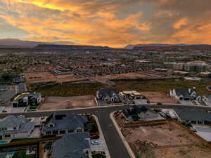 Aerial view at dusk with a mountain view