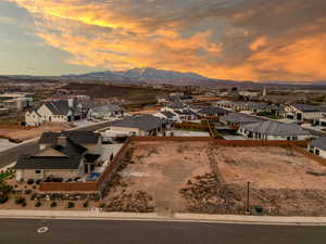 Aerial view at dusk with a mountain view