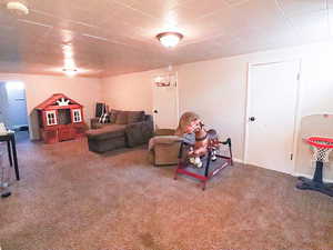 Living room featuring carpet floors