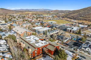 Drone / aerial view with a mountain view