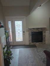 Interior space featuring a fireplace and hardwood / wood-style flooring